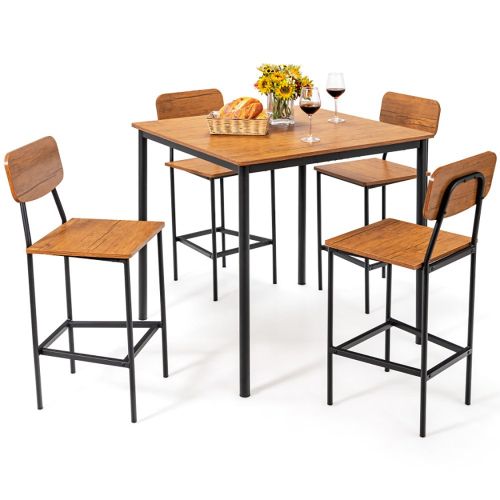 5 Pieces Industrial Dining Table Set With Counter Height Table And 4 Bar Stools 5 Pieces Industrial Dining Table Set With Counter Height Table And 4 Bar Stools