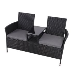 Outdoor Loveseat,2 Seat Loveseat With Cushions And Built In Coffee Table,Bench For Balcony Furniture Sets Removable Back With Glass