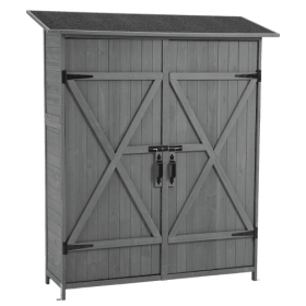 56L X 19.5W X 64H Outdoor Storage Shed With Lockable Door, Wooden Tool Storage Shed W Detachable Shelves   Pitch Roof