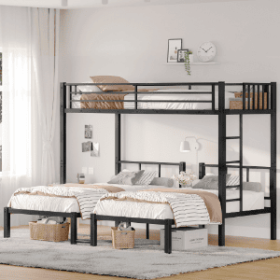 Twin Over Twin & Twin Bunk Beds For 3, Twin XL Over Twin & Twin Bunk Bed Metal Triple Bunk Bed, Black