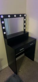 Vanity Desk with Mirror and Lights, Dressing Table with Large Drawer, 2 Level Storage Dresser & 3 Lighting Modes Adjustable Brightness
