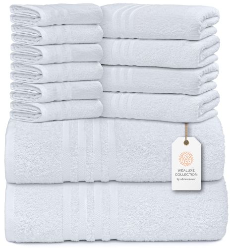 12 Piece Bath Towel Set for Bathroom 2 Bath Towels 4 Hand Towels 6 Washcloths 100% Cotton Soft and Plush Highly Absorbent Soft Towel for Hotel &