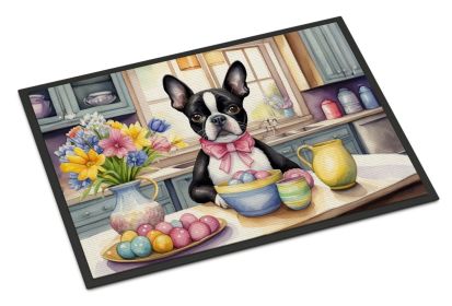 Decorating Easter Boston Terrier Doormat Front Door Mat Indoor Outdoor Rugs for Entryway, Non Slip Washable Low Pile, 24H X 36W