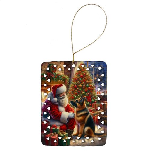 German Shepherd and Santa Claus Porcelain Ornament Christmas Tree Hanging Decorations for Home Christmas Holiday, Rectangle, Gift, Multicolor