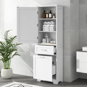 Tall Bathroom Storage Cabinet, Freestanding Storage Cabinet with Two Different Size Drawers and Adjustable Shelf, MDF Board with Painted Finish,