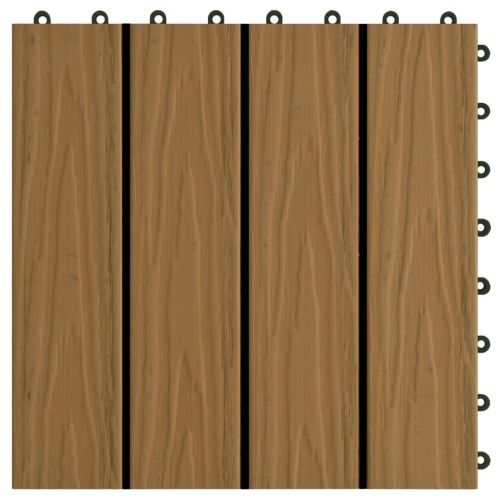vidaXL 11 pcs Decking Tiles Deep Embossed WPC 11.8"x11.8" 1 sqm Teak Color